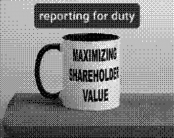 A mug that says "Maximizing Shareholder Value" on it with the caption "Reporting for duty" above it.